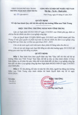 Quy chế chi tiêu nội bộ Trường mầm non Vĩnh Trung