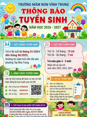 Trường Mầm non Vĩnh Trung -Thông báo tuyển sinh năm học 2026-2027 